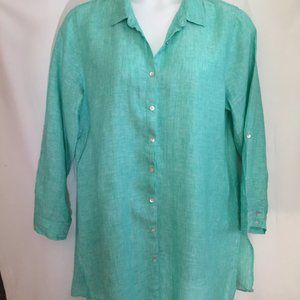 Tahari Tunic Top Sz 1X Linen Green Button Front